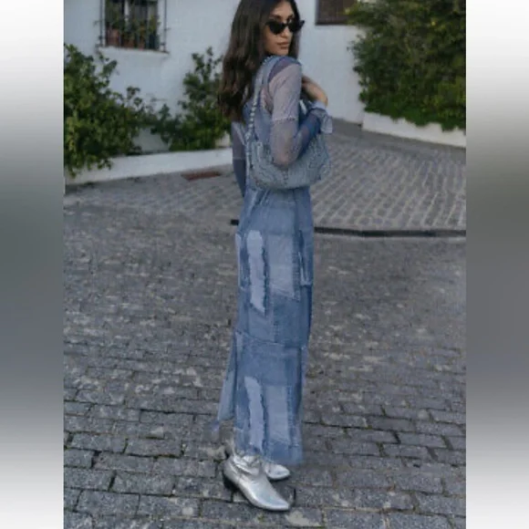 ZARA BLOGGERS FAV PATCHWORK WORK TULLE DRESS - Picture 12 of 14